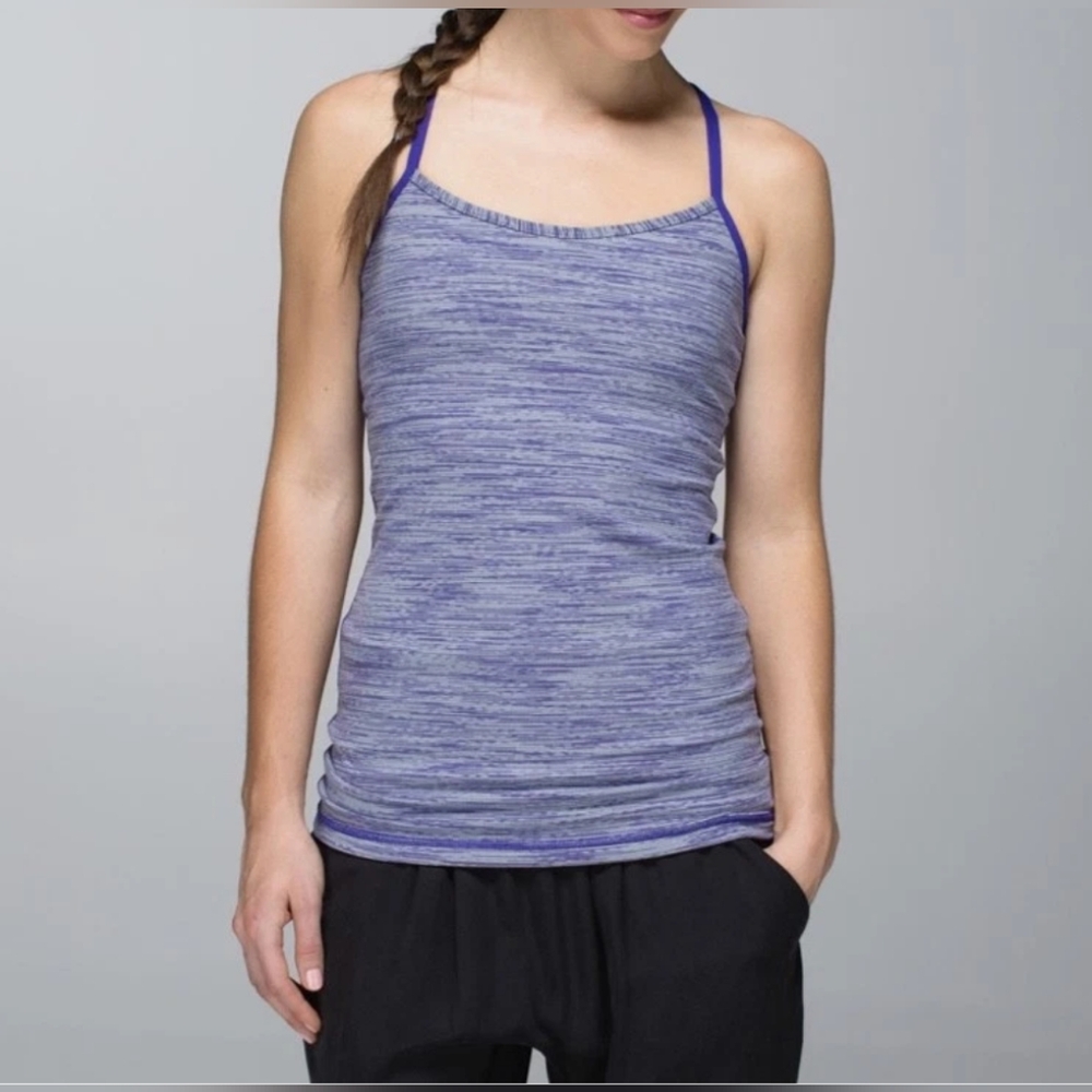 Lululemon Static Purple White Spaghetti Strap Top Unpadded Built-In Bra Size 12